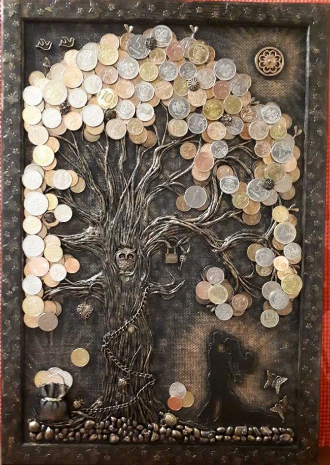 Картина денежного дерева  одна из самых востребованных работ, сделанных своими руками Такая картина является солидным подарком к любому