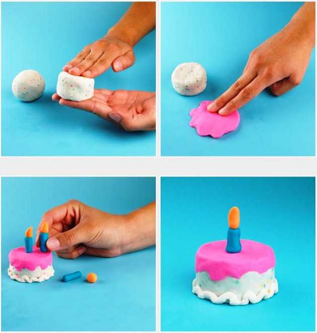 Как слепить красивый торт из пластилина для кукол своими руками