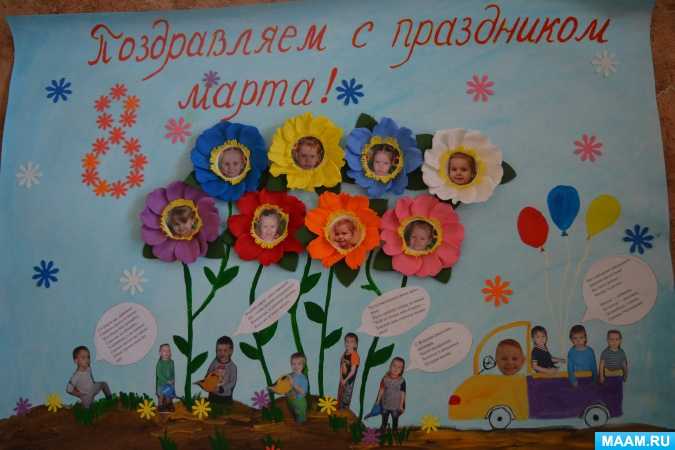 Плакат на 8 марта в школу своими руками учителям и девочкам, в детский сад для мам и воспитателей. стенгазета на 8 марта коллегам-женщинам