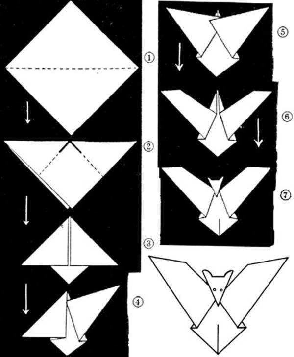 Как сделать из бумаги летучую мышь своими руками: шаблоны для вырезания на хэллоуин, гирлянда из цветного картона, схемы оригами