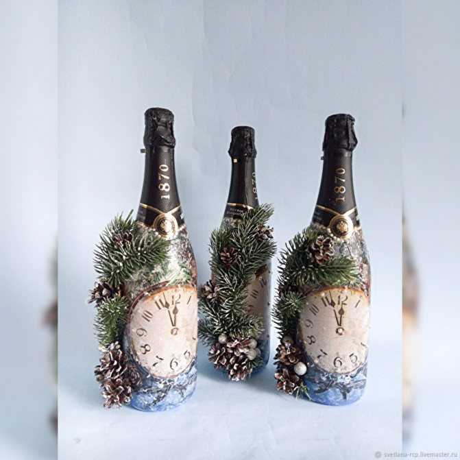 Декупаж свадебных бутылок шампанского: мастер класс с фото сделай своими руками