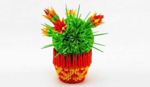 Объемные кактусы из бумаги. цветочный горшочек из бумаги